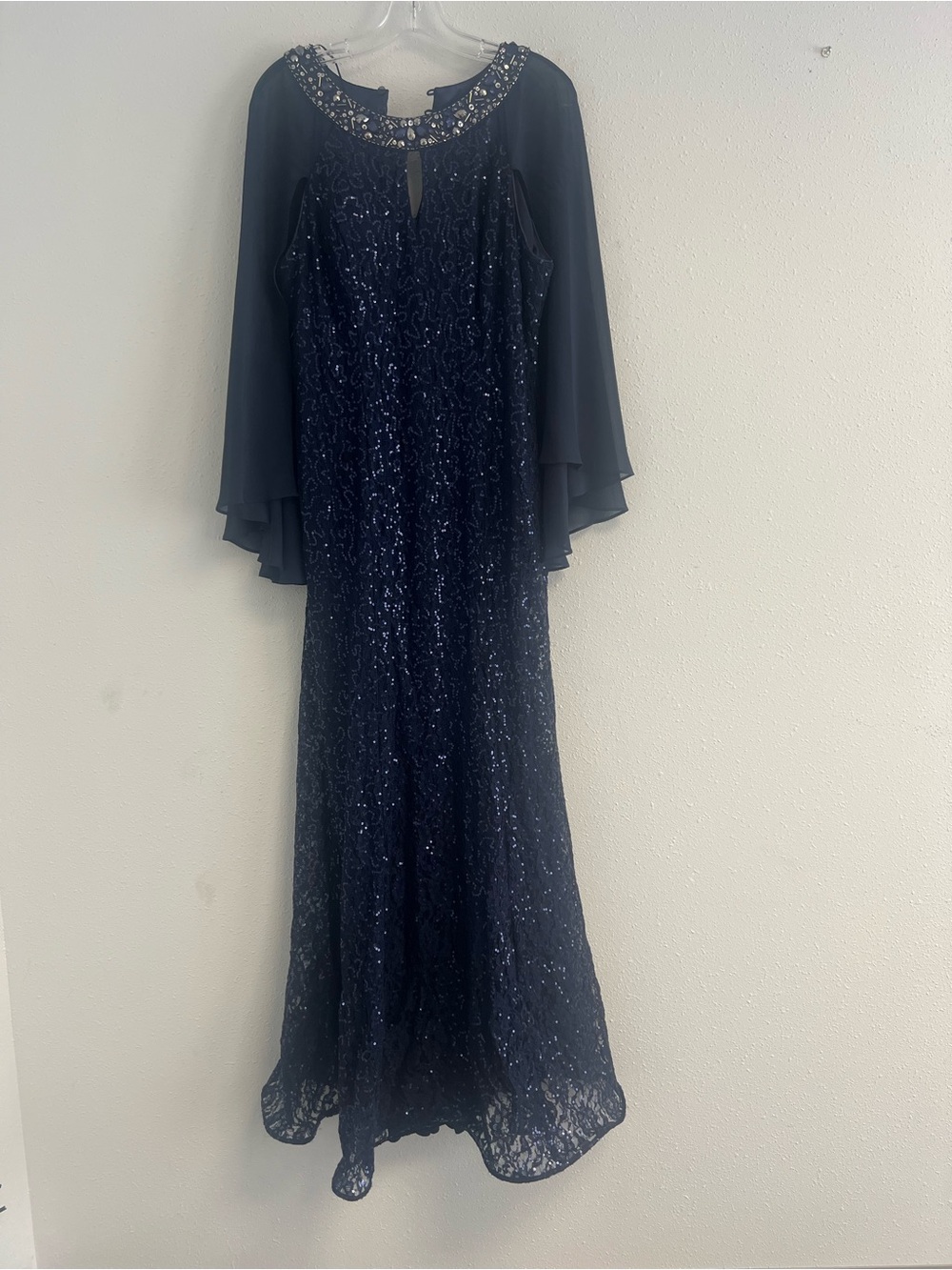 Navy Chiffon Overlay Wedding Dress with Sequin Skirt